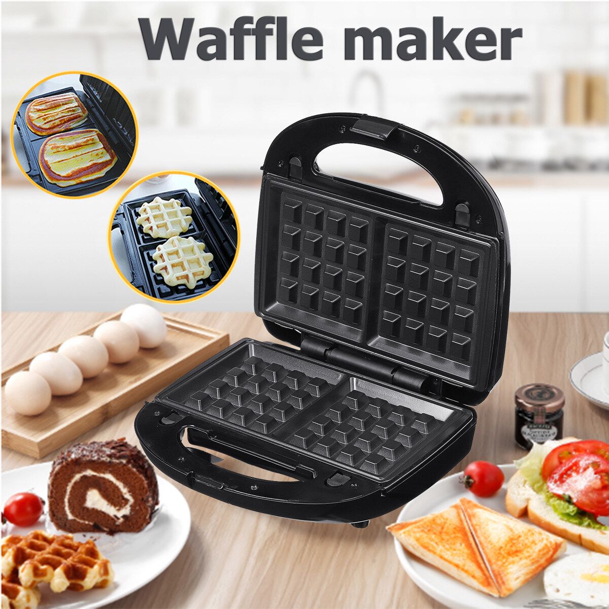750W Electric Waffles Maker Pot Bubble Cake Breakfast Waffles Cakes Pan Eggette Machine 220-240V Black