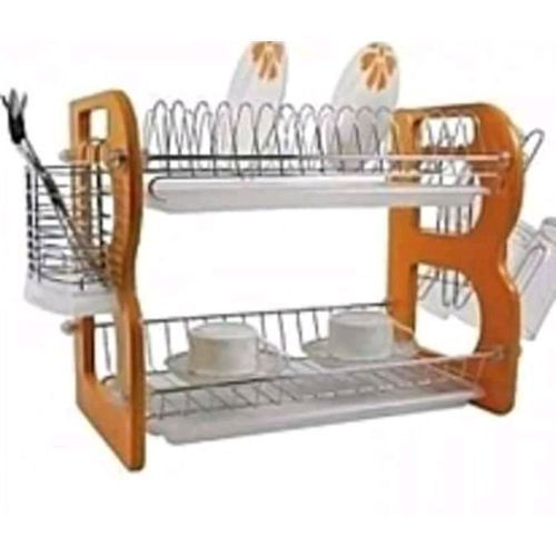 2 Layer Wooden Dish Rack With Drainer - 2 Tiers