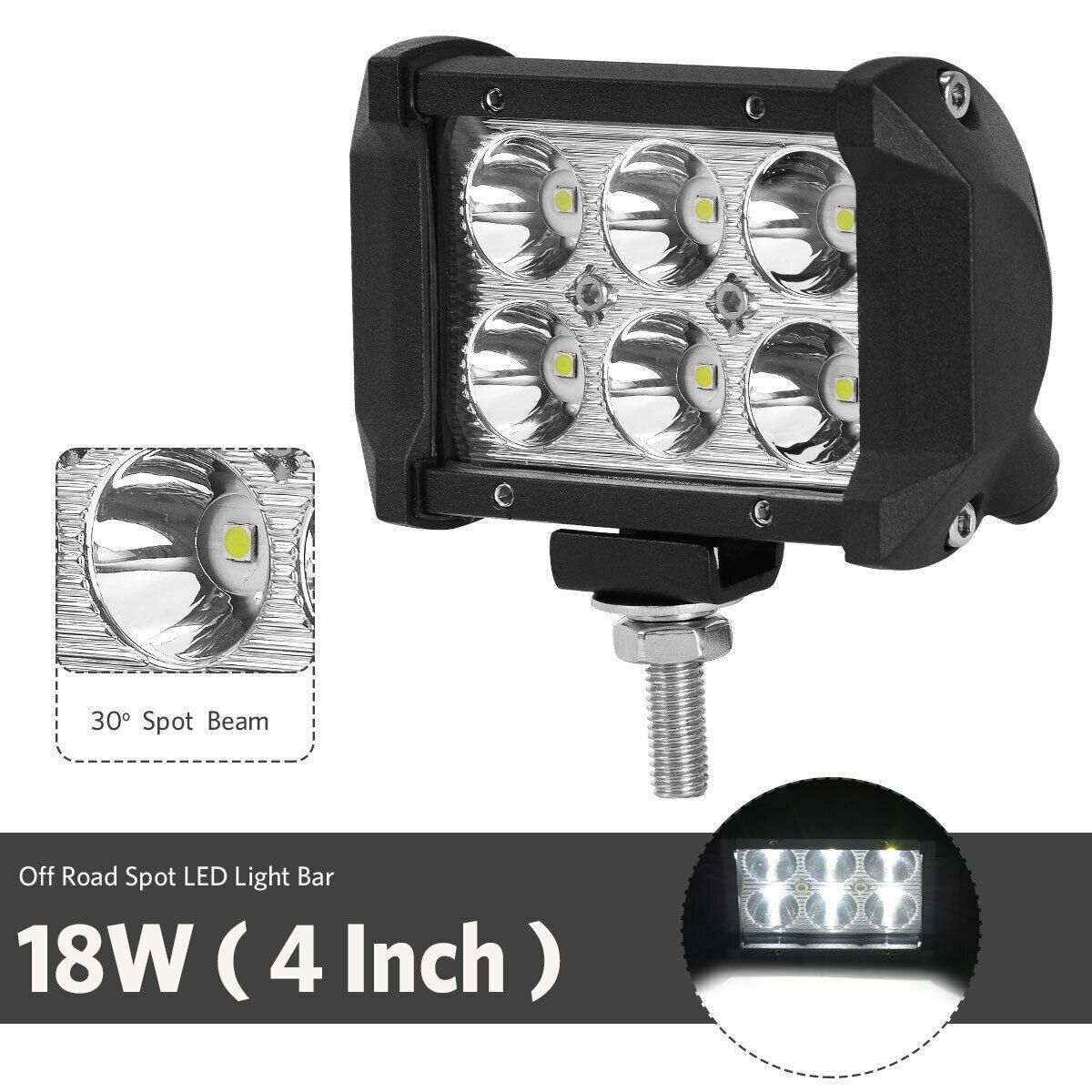 2Pc 4INCH 18W LED Work Light Bar 4WD Off Road SPOT Pods Fog
