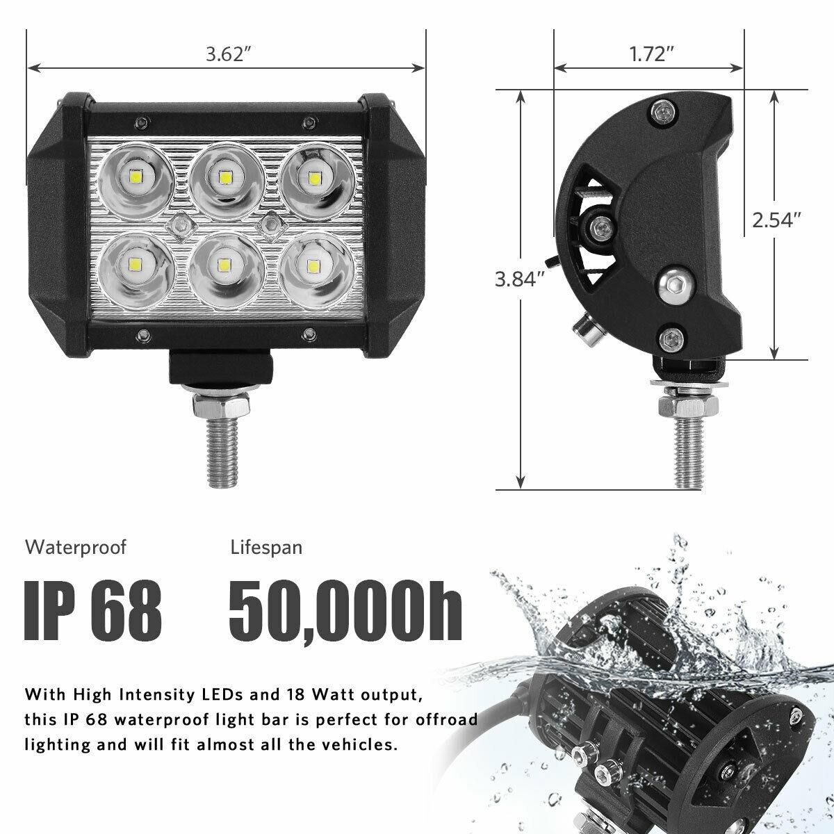 2Pc 4INCH 18W LED Work Light Bar 4WD Off Road SPOT Pods Fog