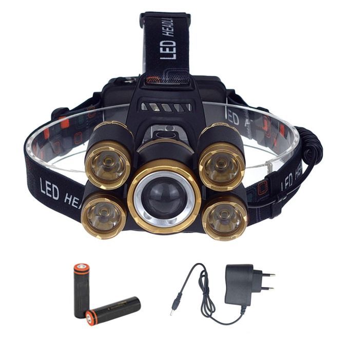 LED Zoomable Headlight Head Torch Flashing Lamp For Camping Gold