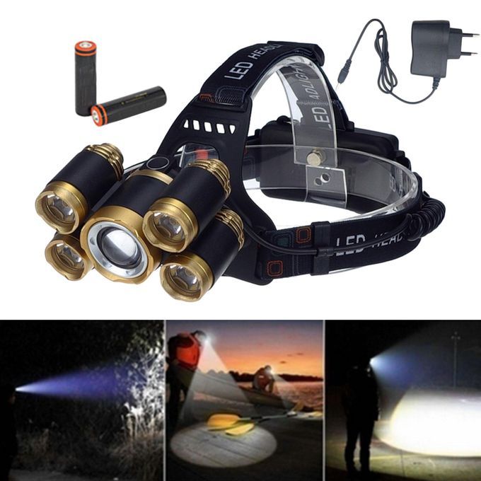 LED Zoomable Headlight Head Torch Flashing Lamp For Camping Gold
