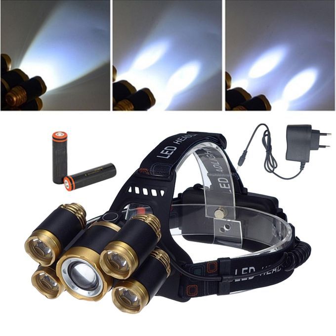LED Zoomable Headlight Head Torch Flashing Lamp For Camping Gold