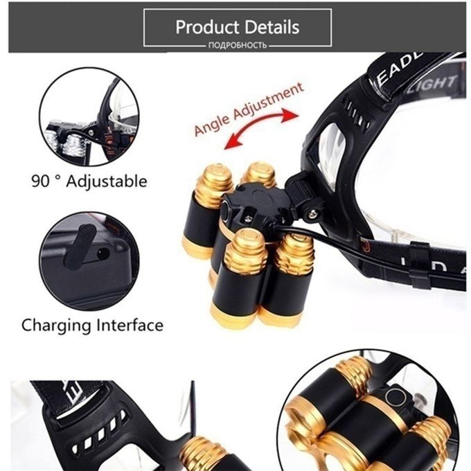 LED Zoomable Headlight Head Torch Flashing Lamp For Camping Gold