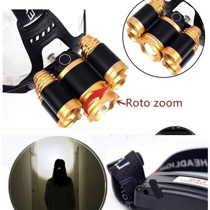 LED Zoomable Headlight Head Torch Flashing Lamp For Camping Gold