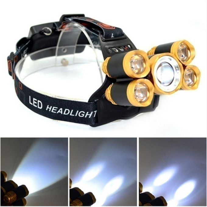 LED Zoomable Headlight Head Torch Flashing Lamp For Camping Gold