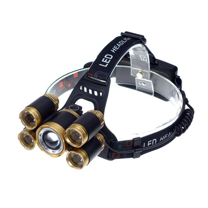 LED Zoomable Headlight Head Torch Flashing Lamp For Camping Gold