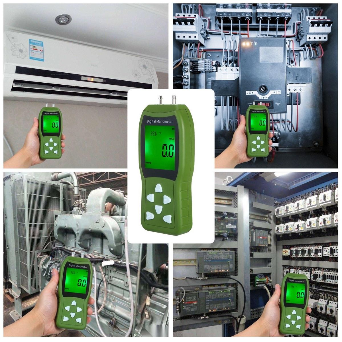 Manometer Digital Air Pressure Meter 12 Unit Dual Port Differential Pressure Gauge HVAC Gas Pressure Tester Large LCD Backlit Auto Power Off Handheld Barometer Natural Gas Analyzer