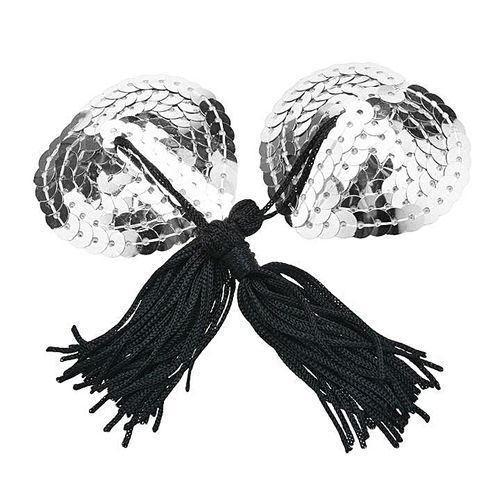 1 Pair Sexy Women Ladies Lingerie Sequin Tassel Heart Shaped Breast Bra Nipple Cover Pasties Stickers Black, P-Silver
