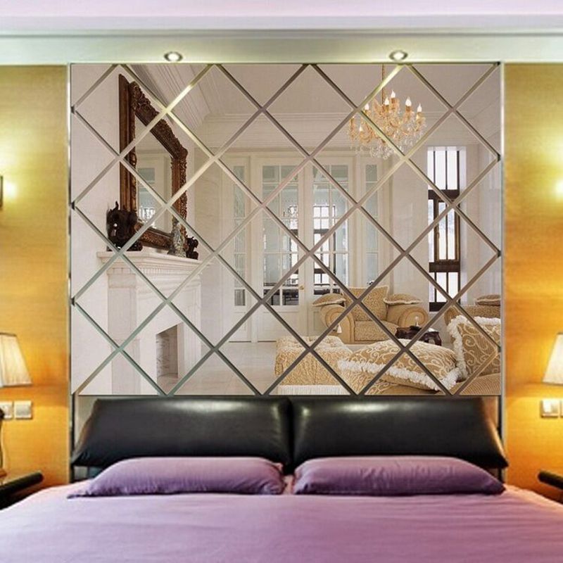 Rhombus Acrylic Mirror Wall Stickers Living Room TV