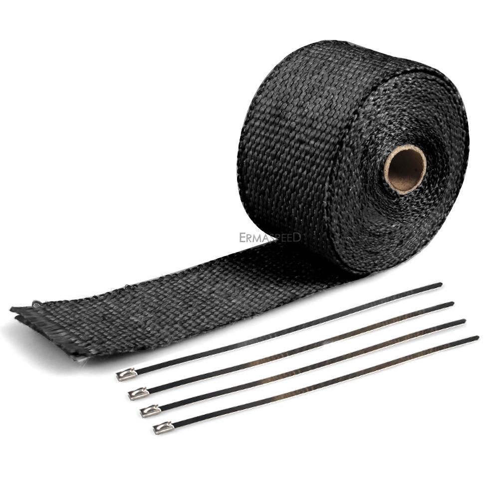 Universal 5M Motorcycle Exhaust Thermal Tape Header Pipe Heat Wrap Tape Fiberglass Thermal Protection with Stainless Ties