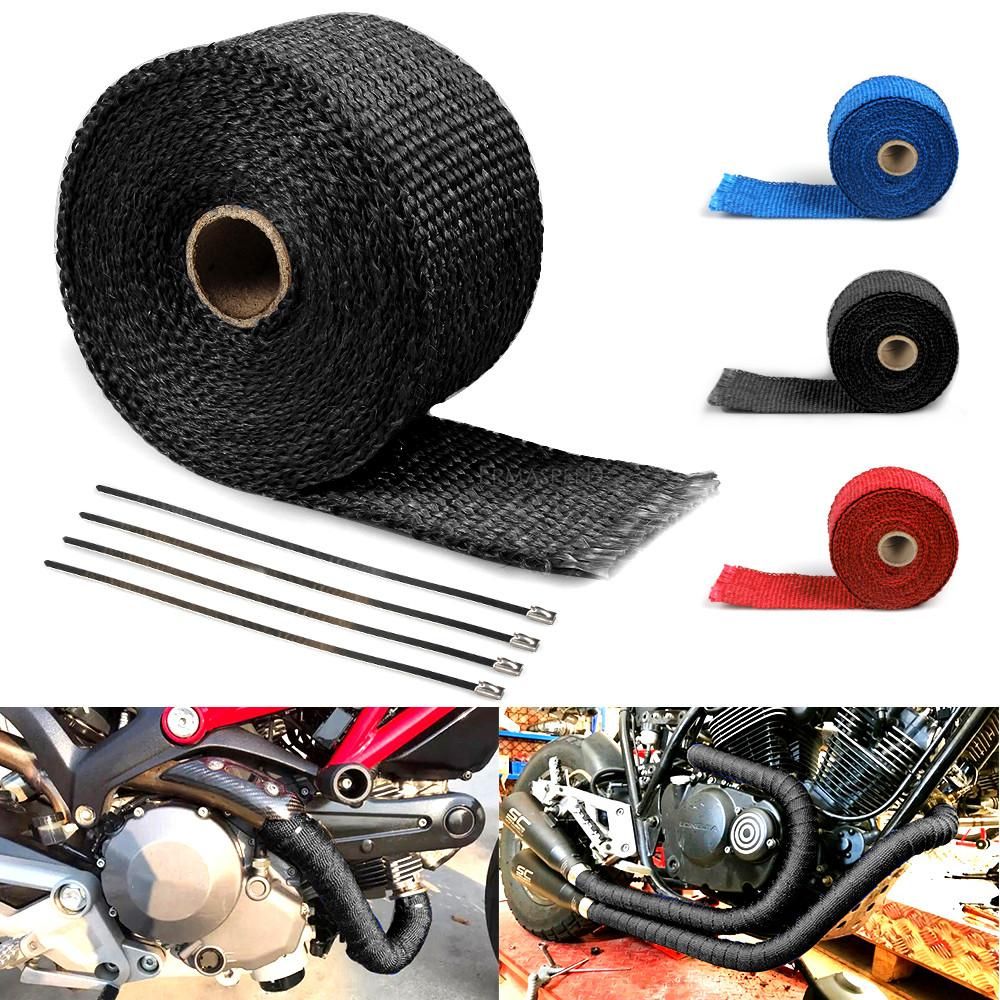 Universal 5M Motorcycle Exhaust Thermal Tape Header Pipe Heat Wrap Tape Fiberglass Thermal Protection with Stainless Ties