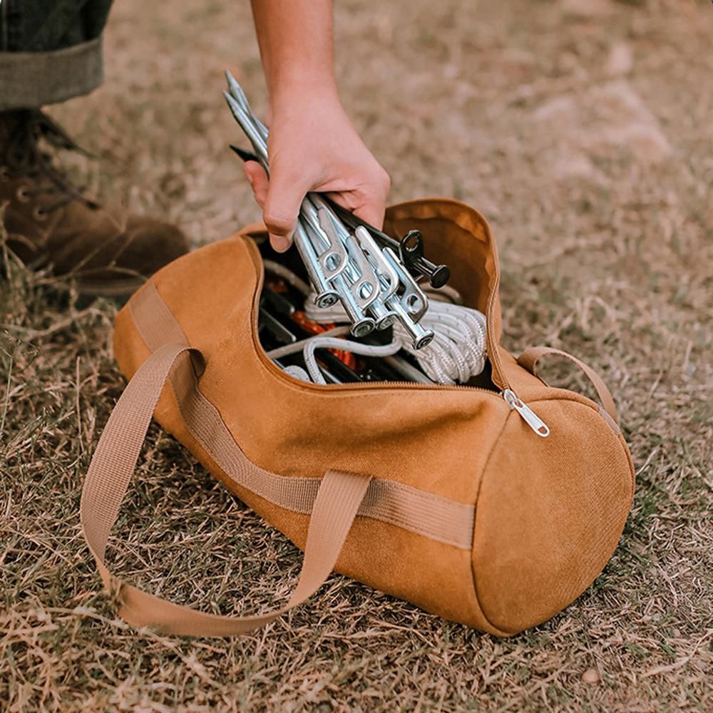 Outdoor Camping Tent Peg Ground Nail Storage Bag Tent Hammer Long Ground Nail Storage Bag Portable Canvas Tent Install Tools Organizer