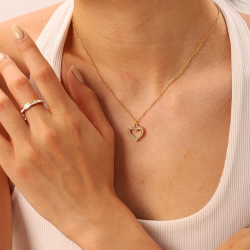 Ladies Hollow Heart Pendant Necklace- Gold