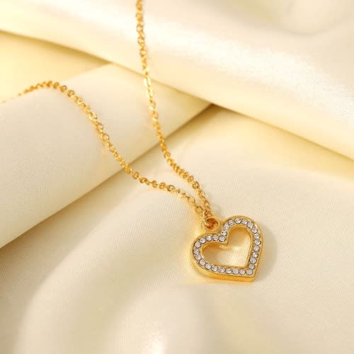 Ladies Hollow Heart Pendant Necklace- Gold
