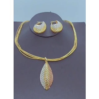 Three Tone Earring + Pendant And Multi-cord Necklace Jewelry Set