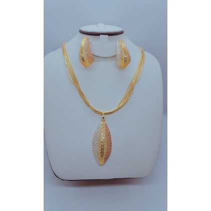 Three Tone Earring + Pendant And Multi-cord Necklace Jewelry Set