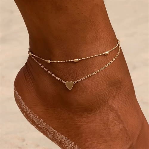 Love Pendant Layered Anklet- Gold Plated