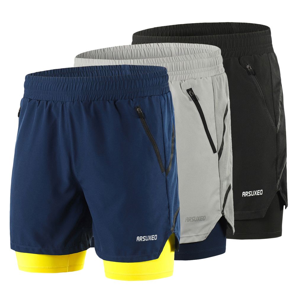 Men 2 In 1 Running Shorts Quick Drying Breathable Active
