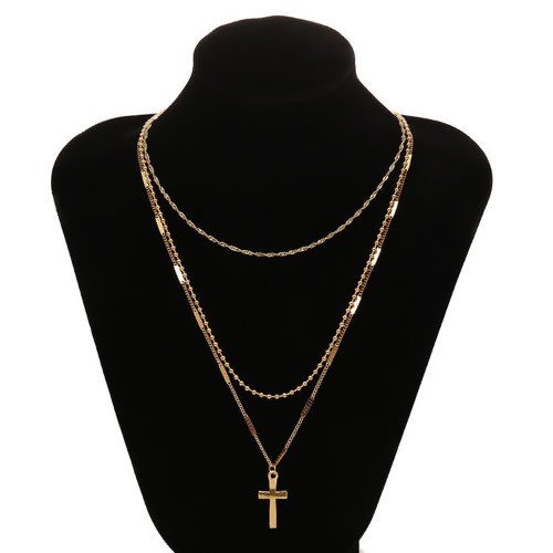 Cross Pendant Layered Necklace- Gold