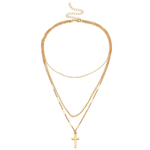 Cross Pendant Layered Necklace- Gold