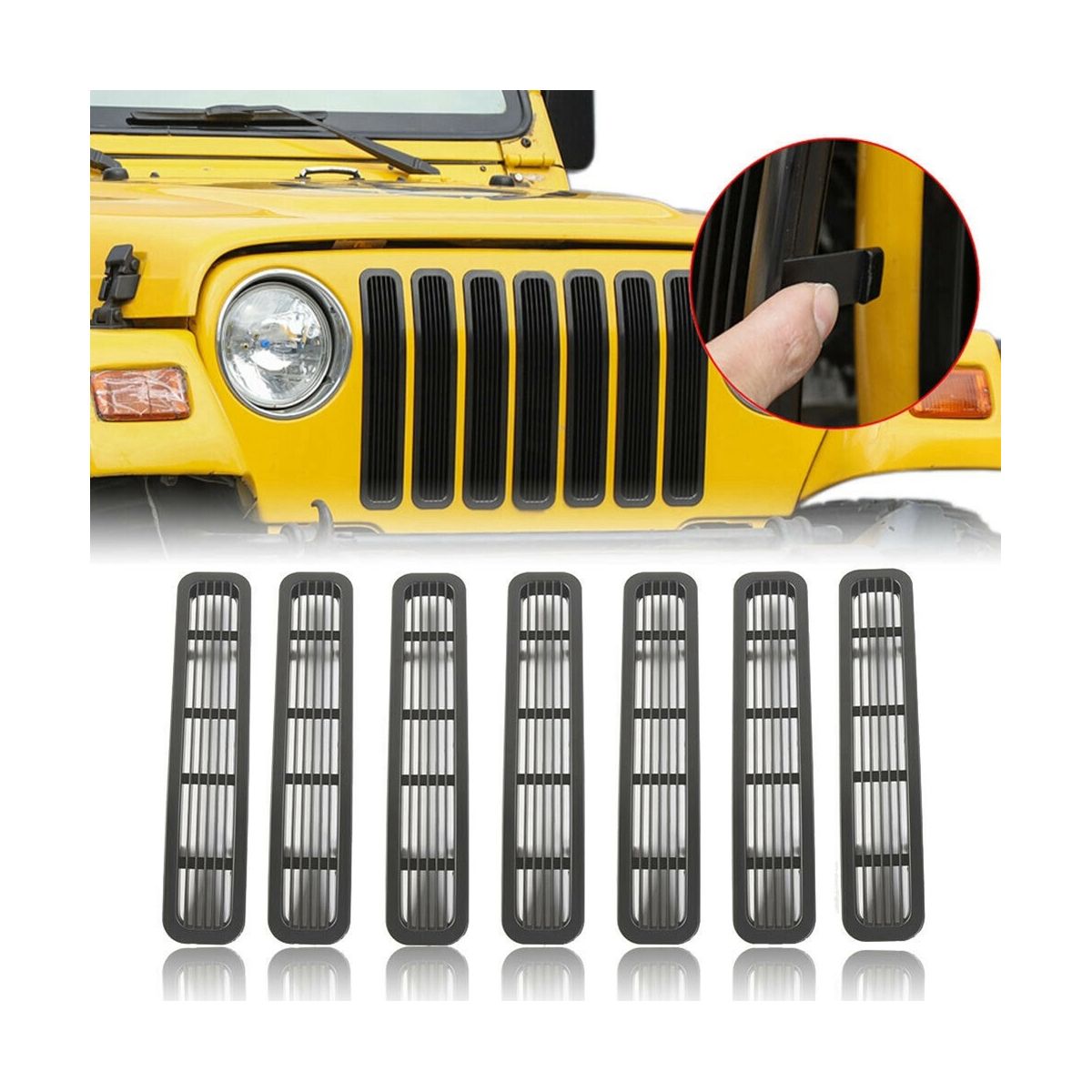 7Pcs Front Mesh Grille Inserts for Wrangler TJ &