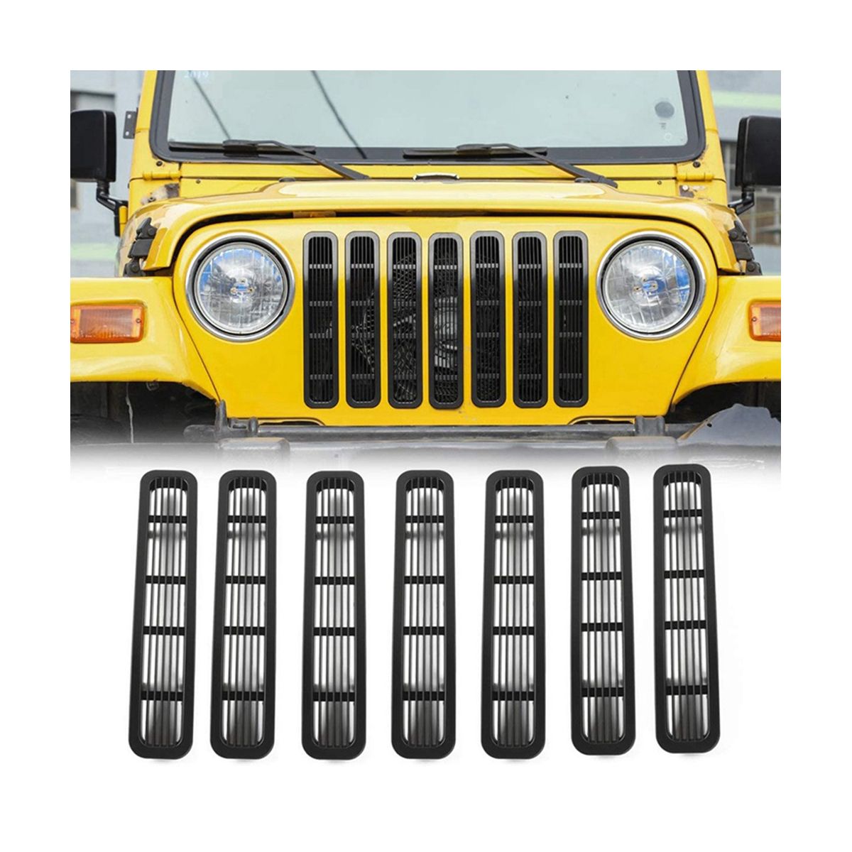 7Pcs Front Mesh Grille Inserts for Wrangler TJ &