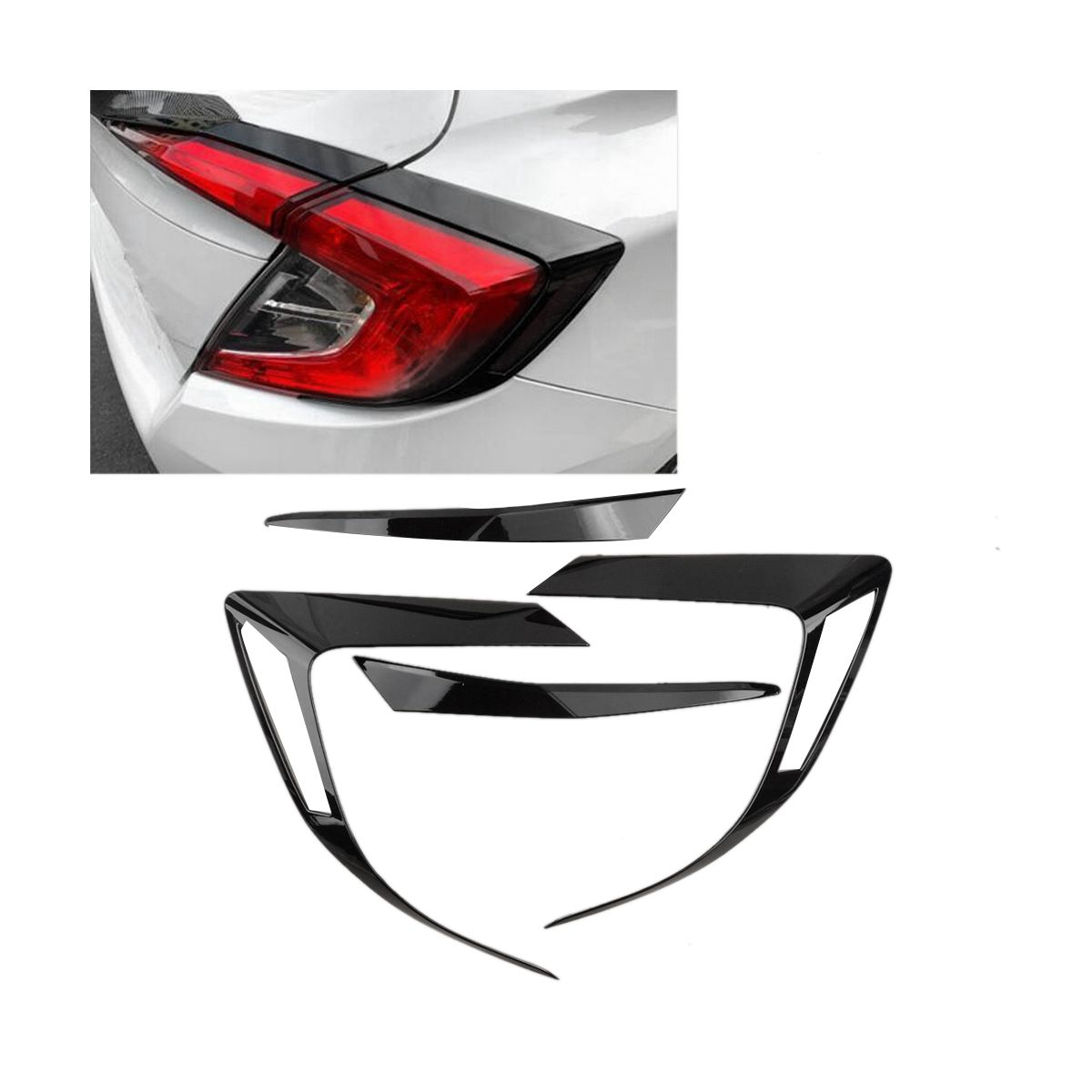 4Pcs/Set Glossy Black Tail Rear Light Lamp Cover Trim ABS Fit for Honda Civic 10Th Sedan 2016 -2020 Replacement