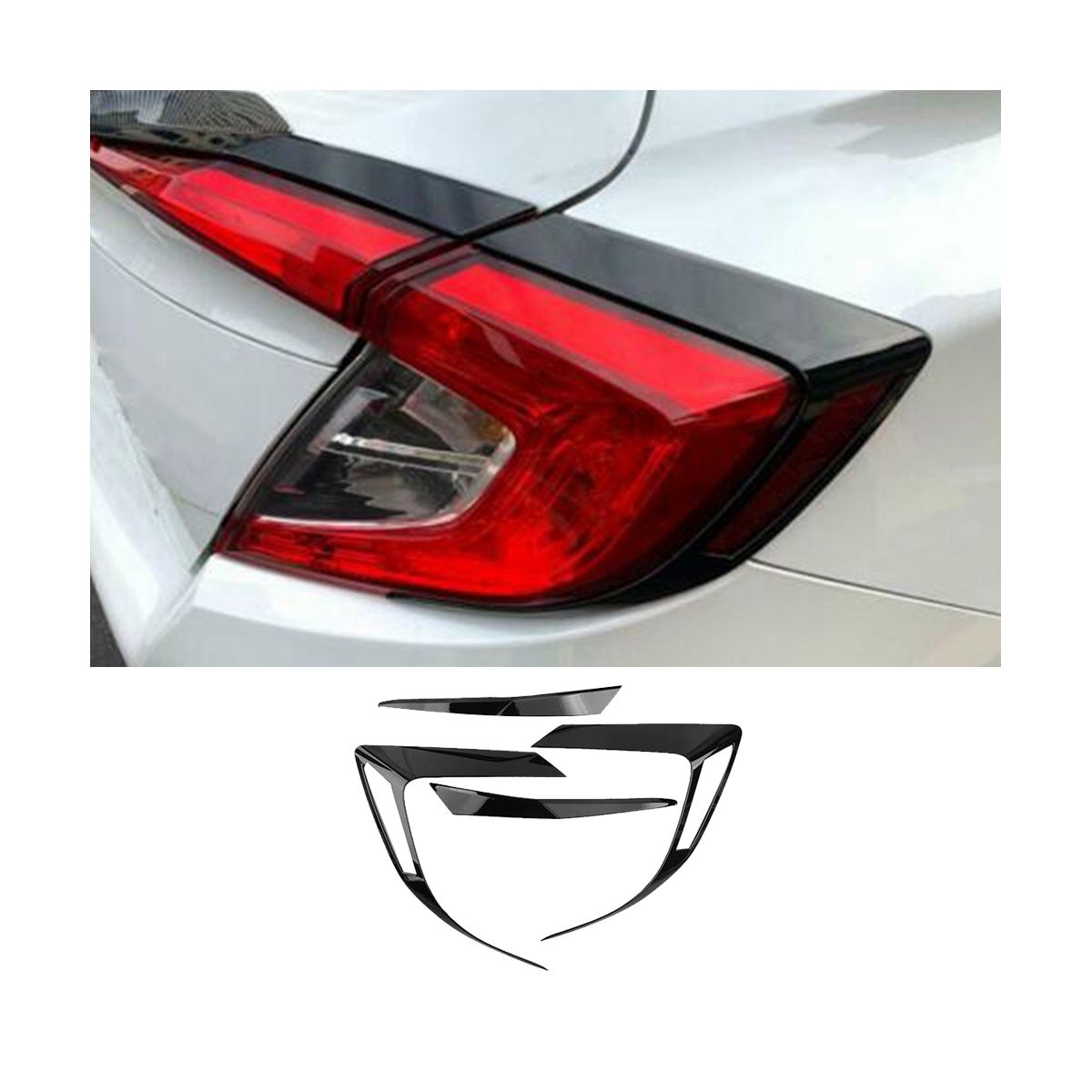 4Pcs/Set Glossy Black Tail Rear Light Lamp Cover Trim ABS Fit for Honda Civic 10Th Sedan 2016 -2020 Replacement
