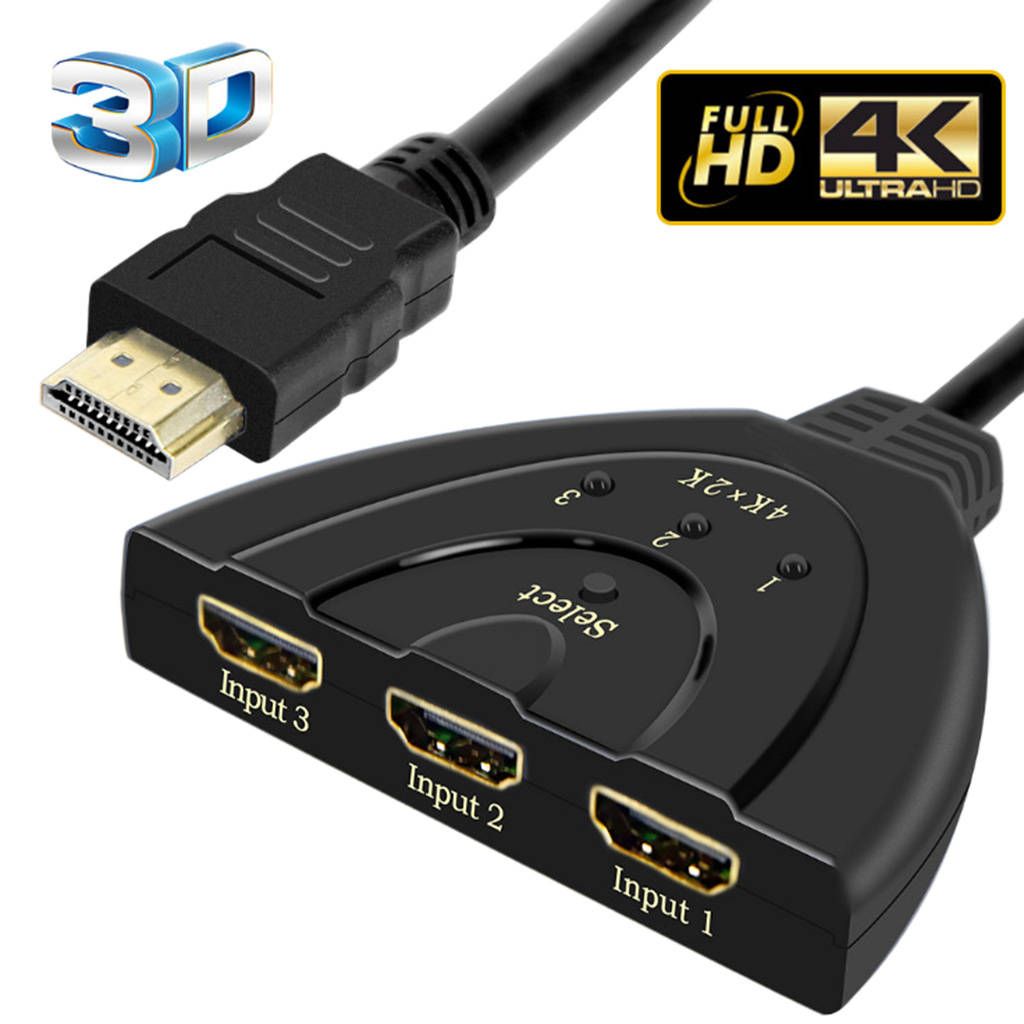 HDMI Splitter 4Kx2K Switcher Splitter 3 In 1 Ports 4K HDMI Remote