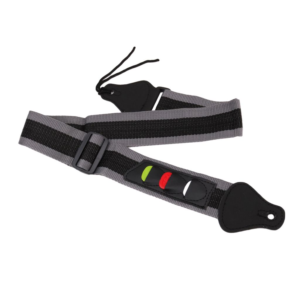 Nylon Guitars Bass Belt Strap With 3 Picks Plectrums Bags Organiser