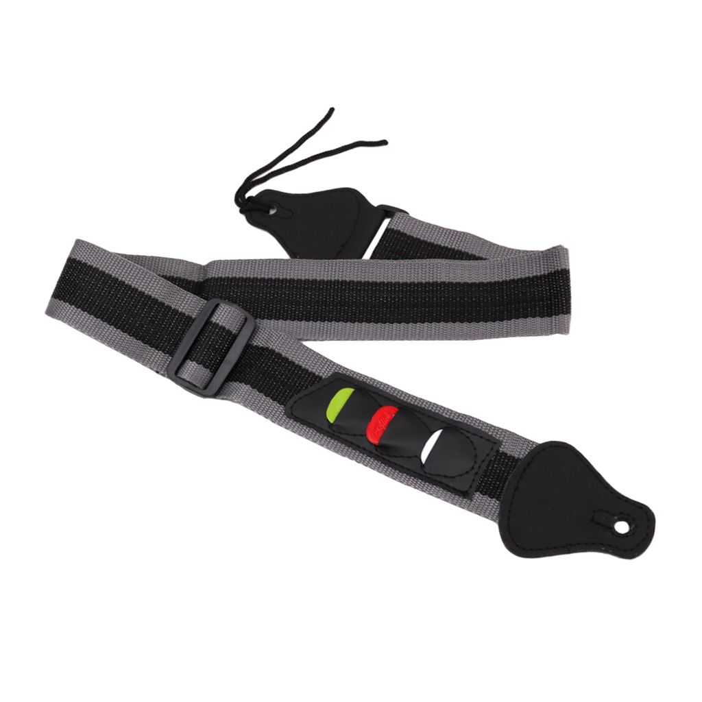 Nylon Guitars Bass Belt Strap With 3 Picks Plectrums Bags Organiser