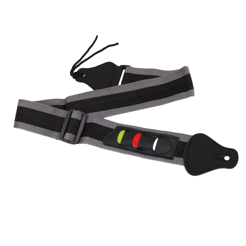 Nylon Guitars Bass Belt Strap With 3 Picks Plectrums Bags Organiser