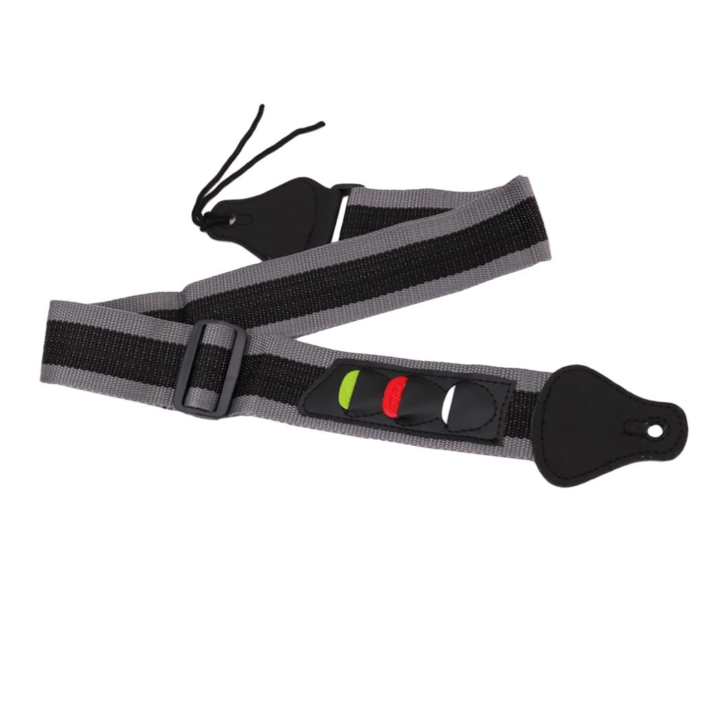 Nylon Guitars Bass Belt Strap With 3 Picks Plectrums Bags Organiser