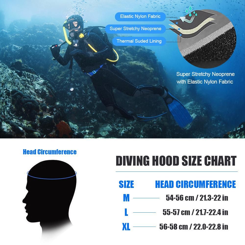 3mm Thermal Neoprene Diving Hood Wetsuit Hat Warm Diving Cap for Water Sports