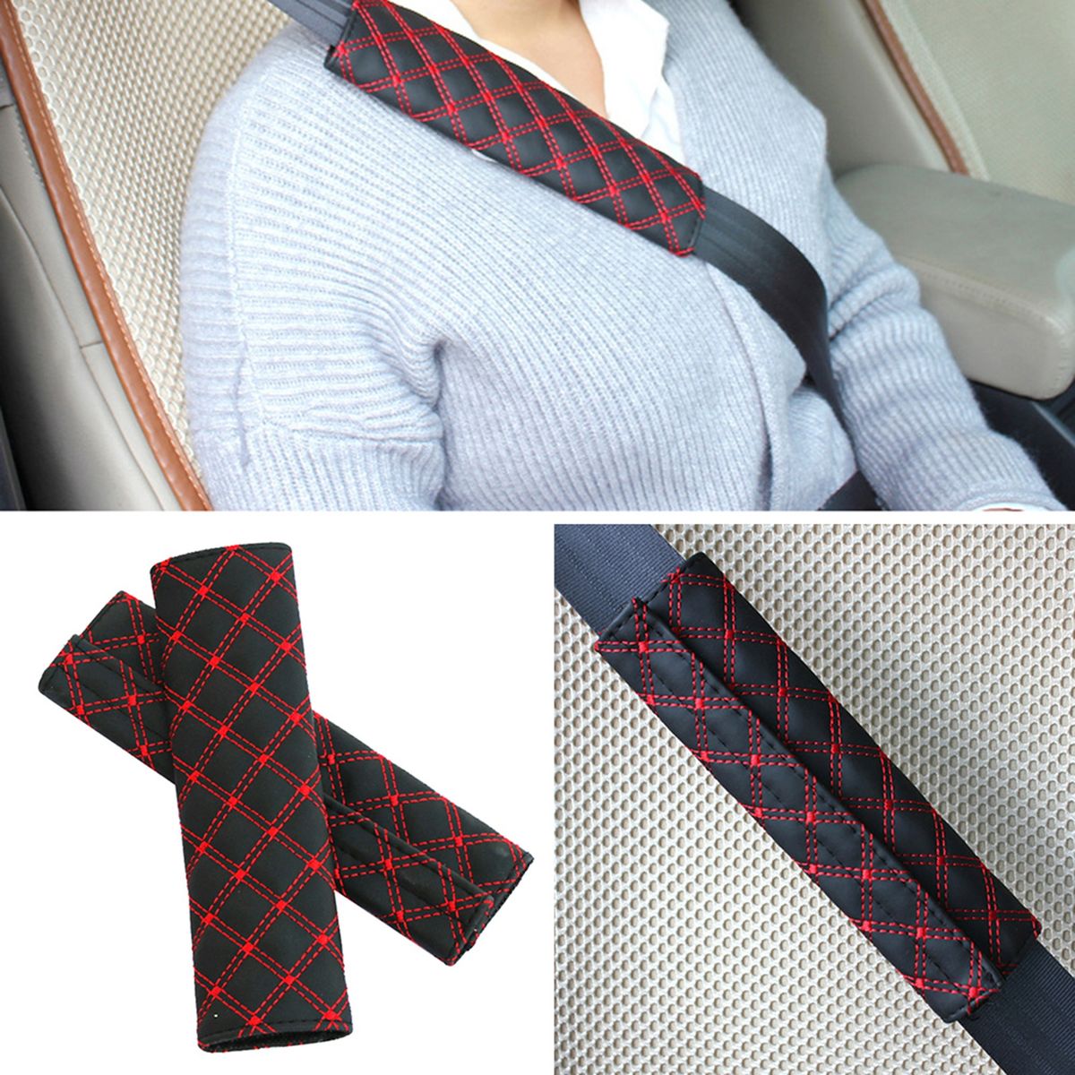 1 Pair Seat Belt Pad Seat Belt Shoulder Cushion Red
