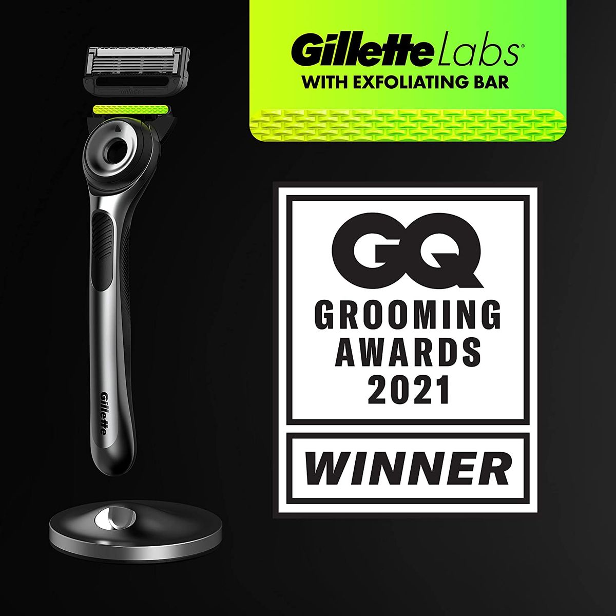 Mens Razor With Exfoliating Bar By GilletteLabs, Shaving Kit For Men, Includes 1 Handle, 2 Razor Blade Refills, 1 Premium Magnetic Stand