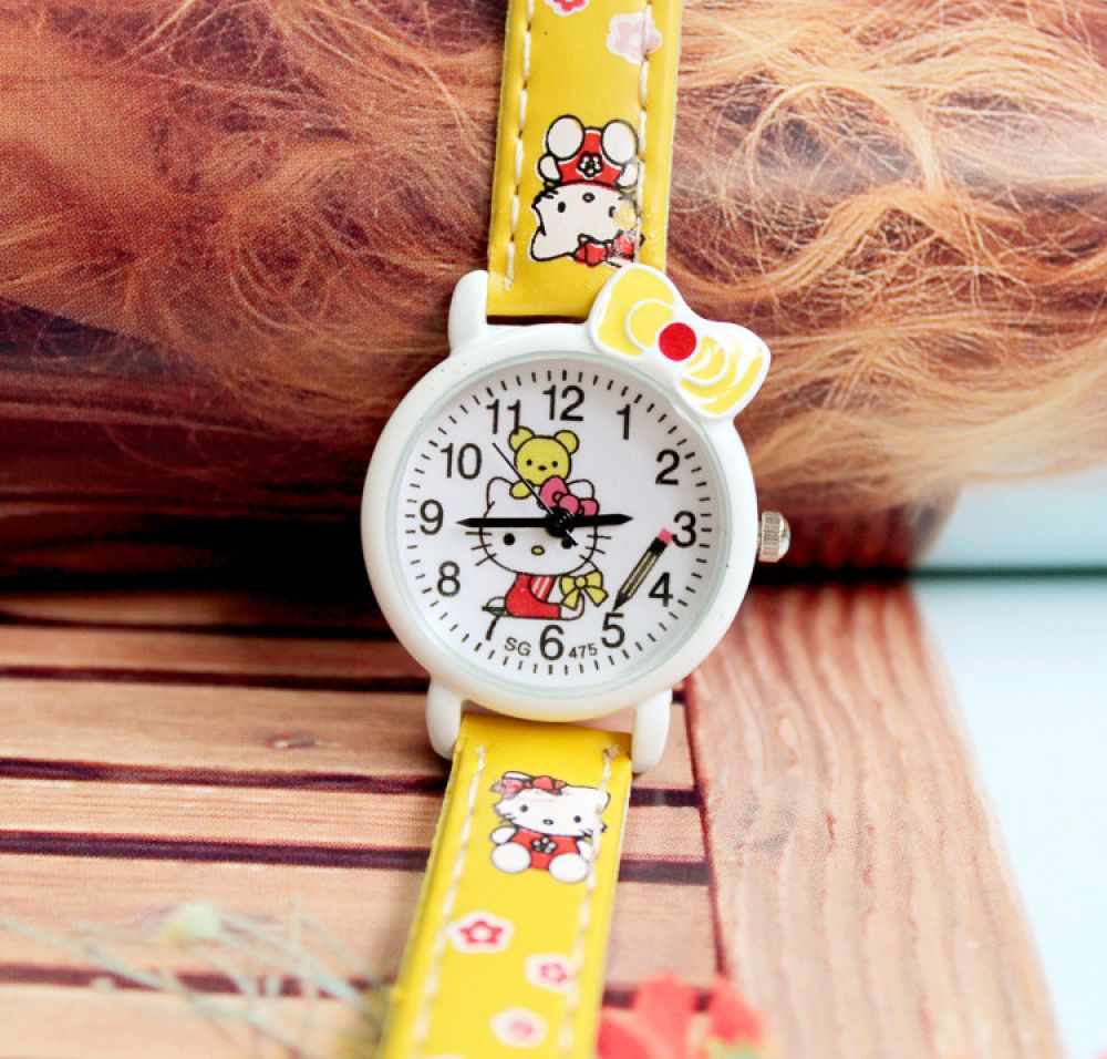 Child Learning Time Quartz Watch,Cartoon 3D Strap,Read time Study Time Todder Watch,Kindergarten Learn Time Watches Yellow