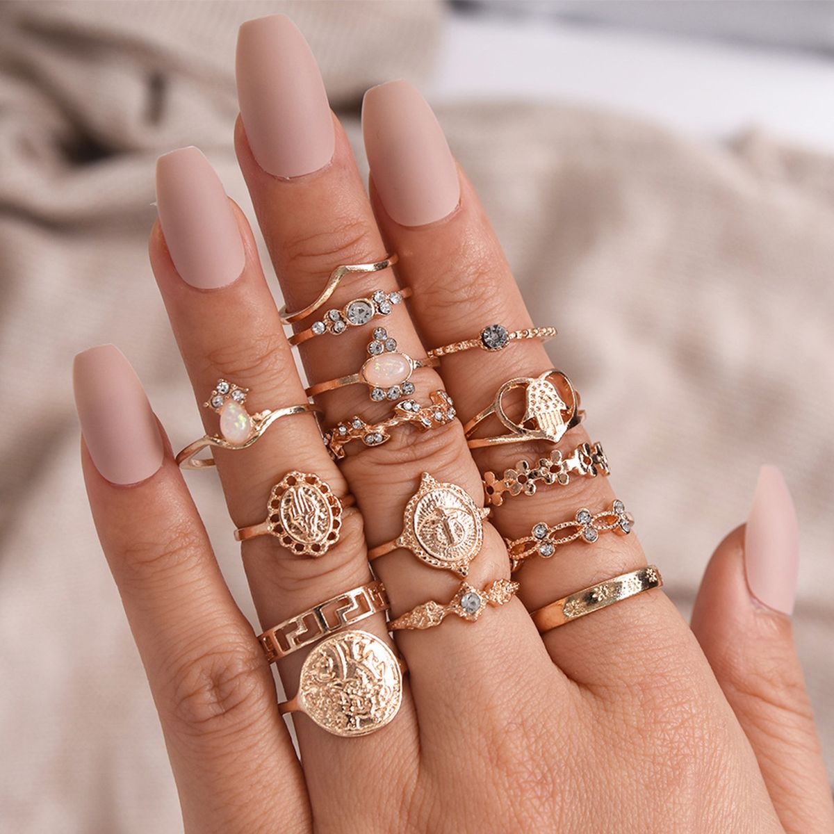 15PCS Retro Vintage Crystal Joint Knuckle Ring Sets Finger