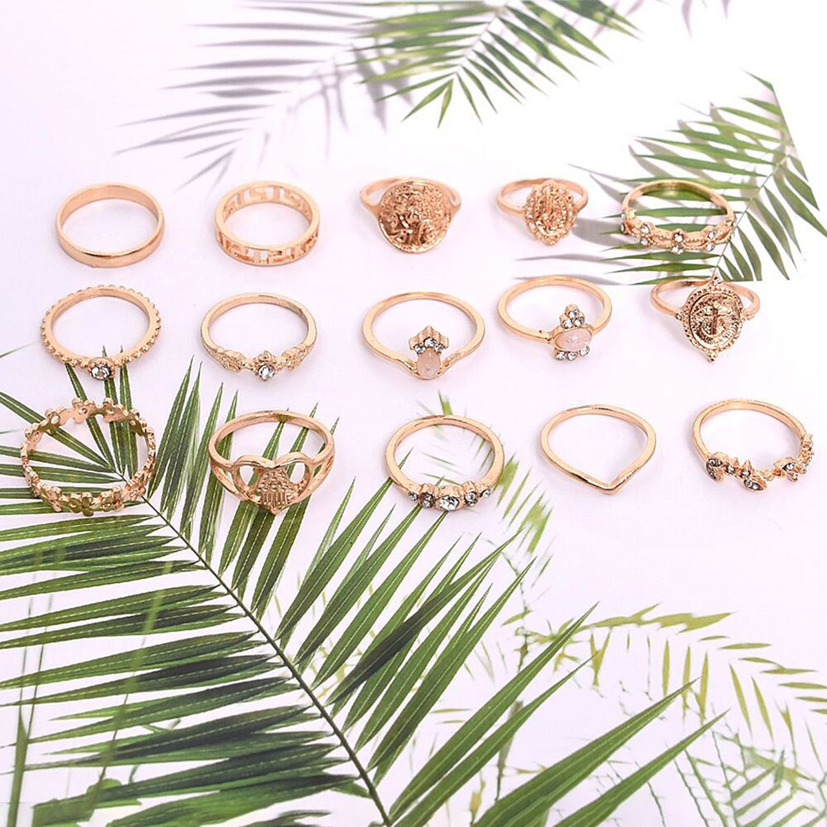 15PCS Retro Vintage Crystal Joint Knuckle Ring Sets Finger