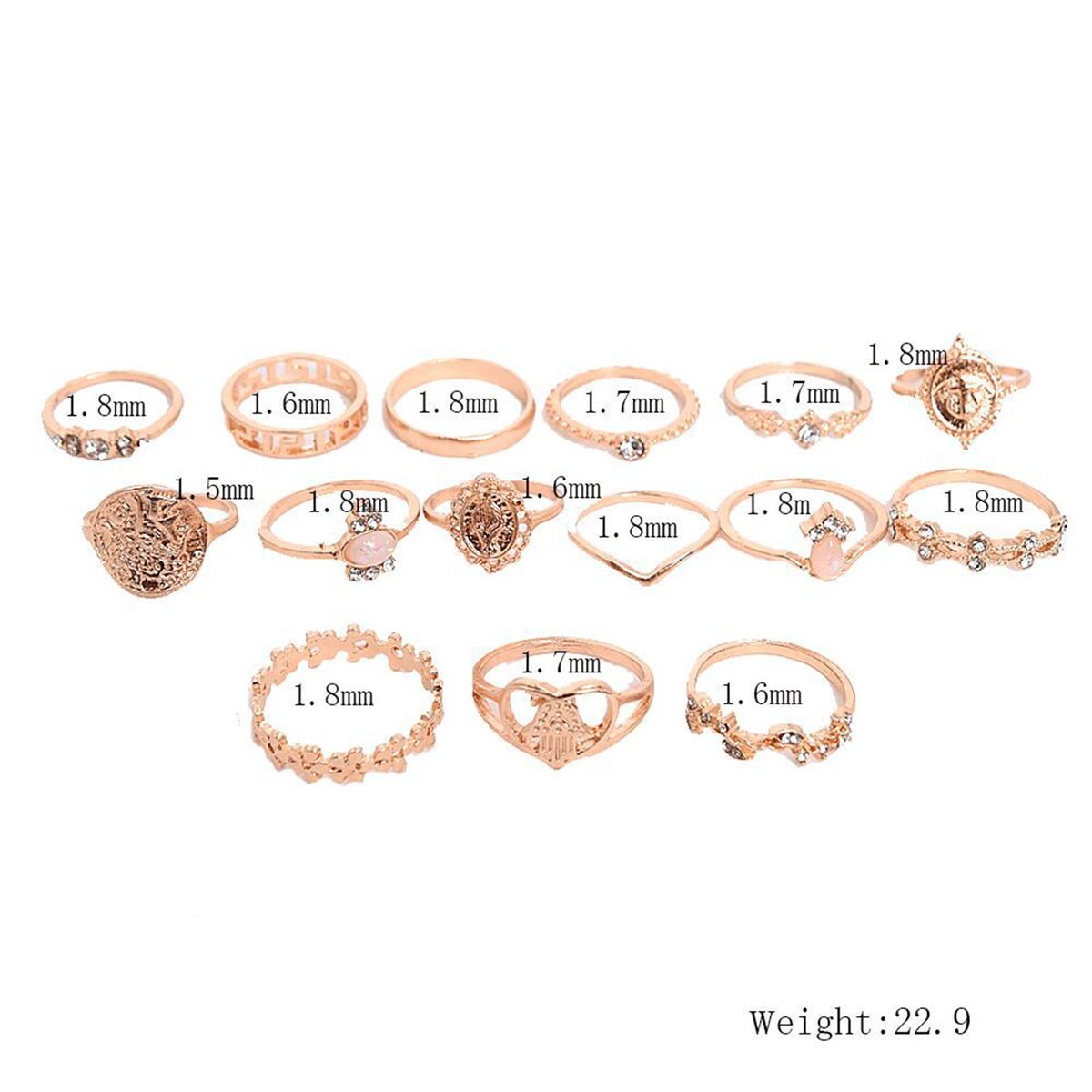 15PCS Retro Vintage Crystal Joint Knuckle Ring Sets Finger