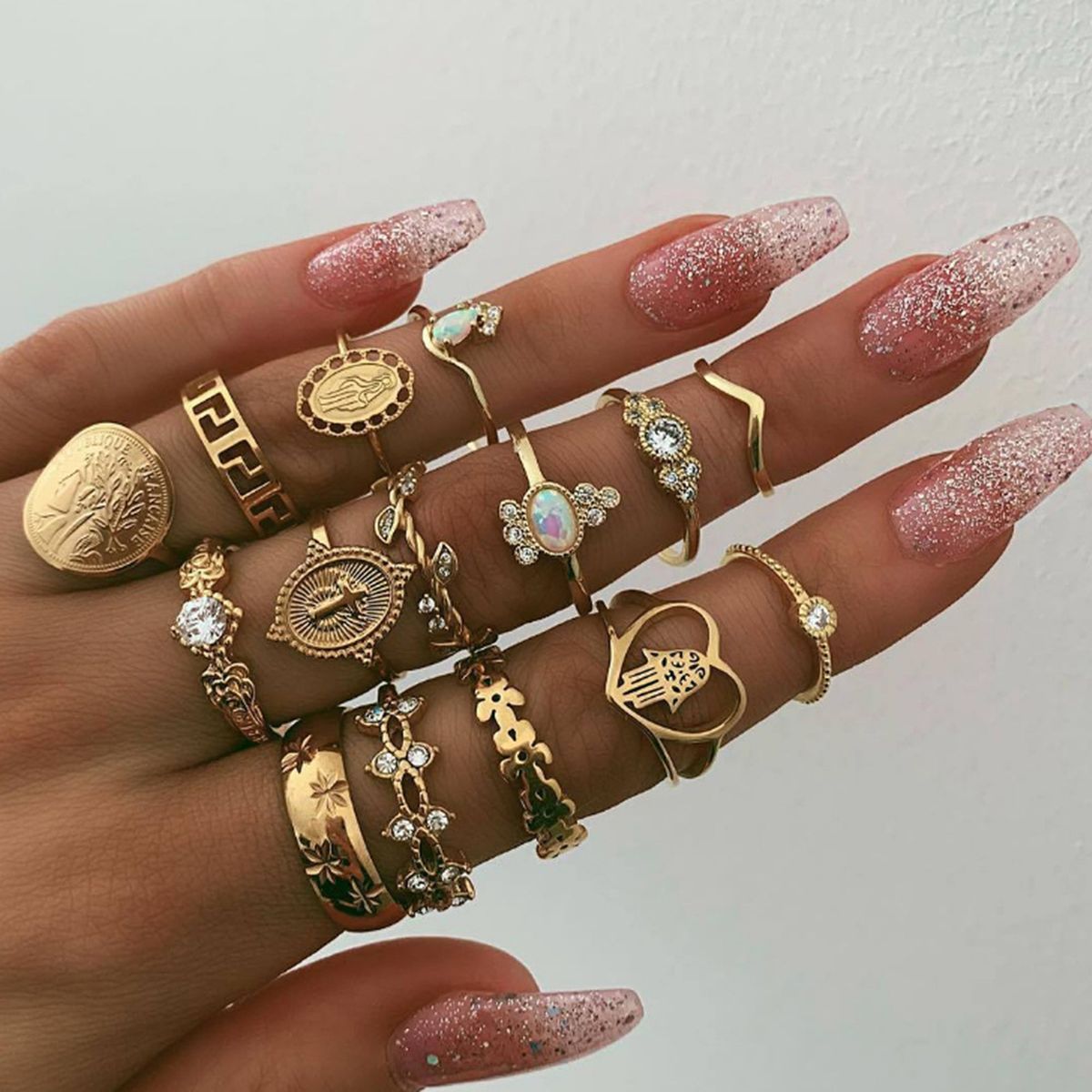 15PCS Retro Vintage Crystal Joint Knuckle Ring Sets Finger