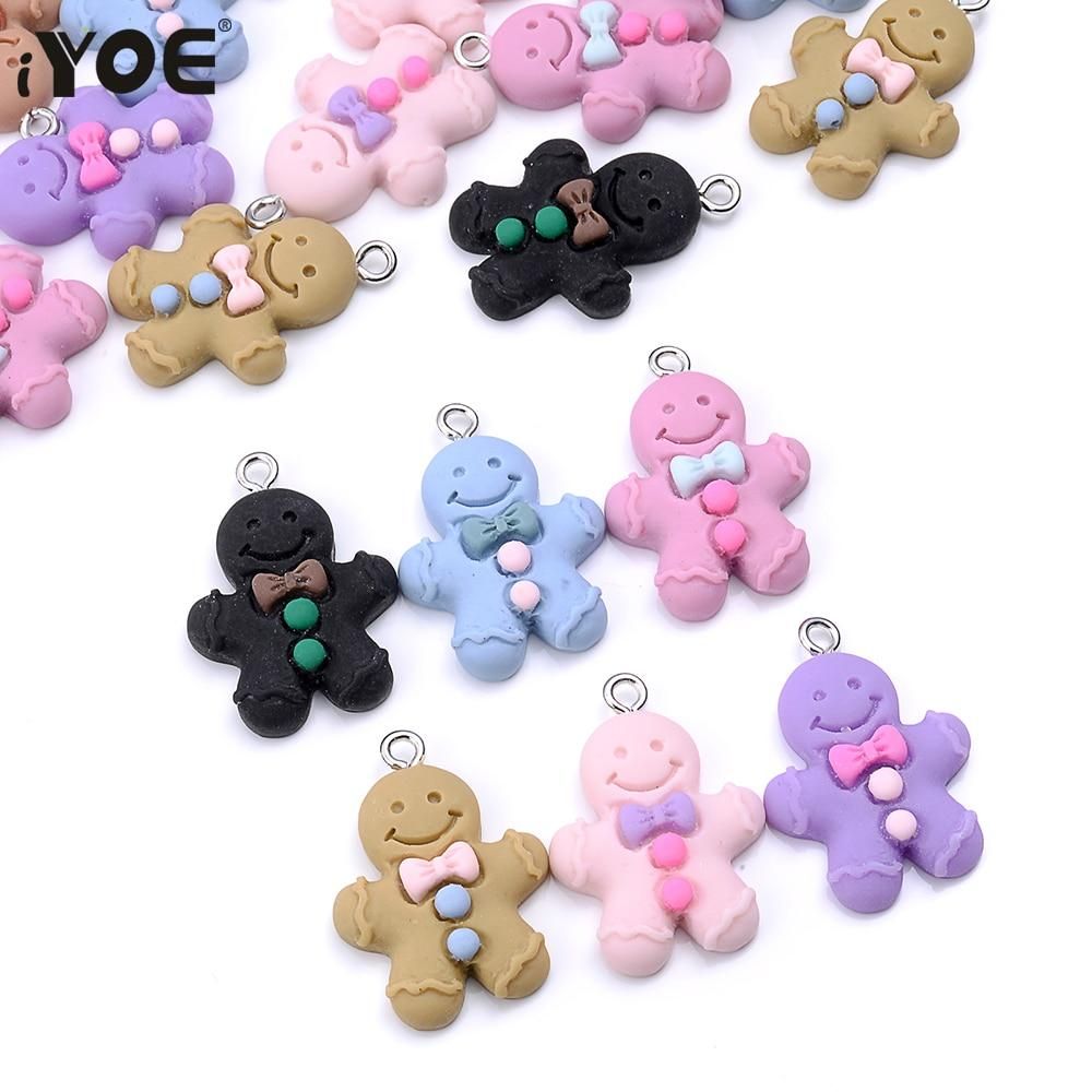 iYOE 10pcs 26.5x19mm Mix Cartoon Doll Resin Charms Cute Bow Knot Smiley Toy Charms For Jewelry Making Necklace Pendant