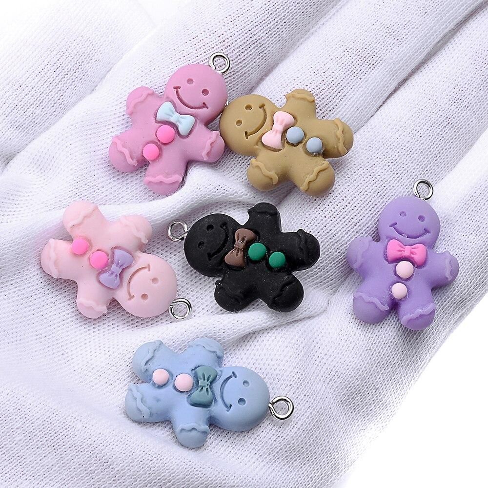 iYOE 10pcs 26.5x19mm Mix Cartoon Doll Resin Charms Cute Bow Knot Smiley Toy Charms For Jewelry Making Necklace Pendant