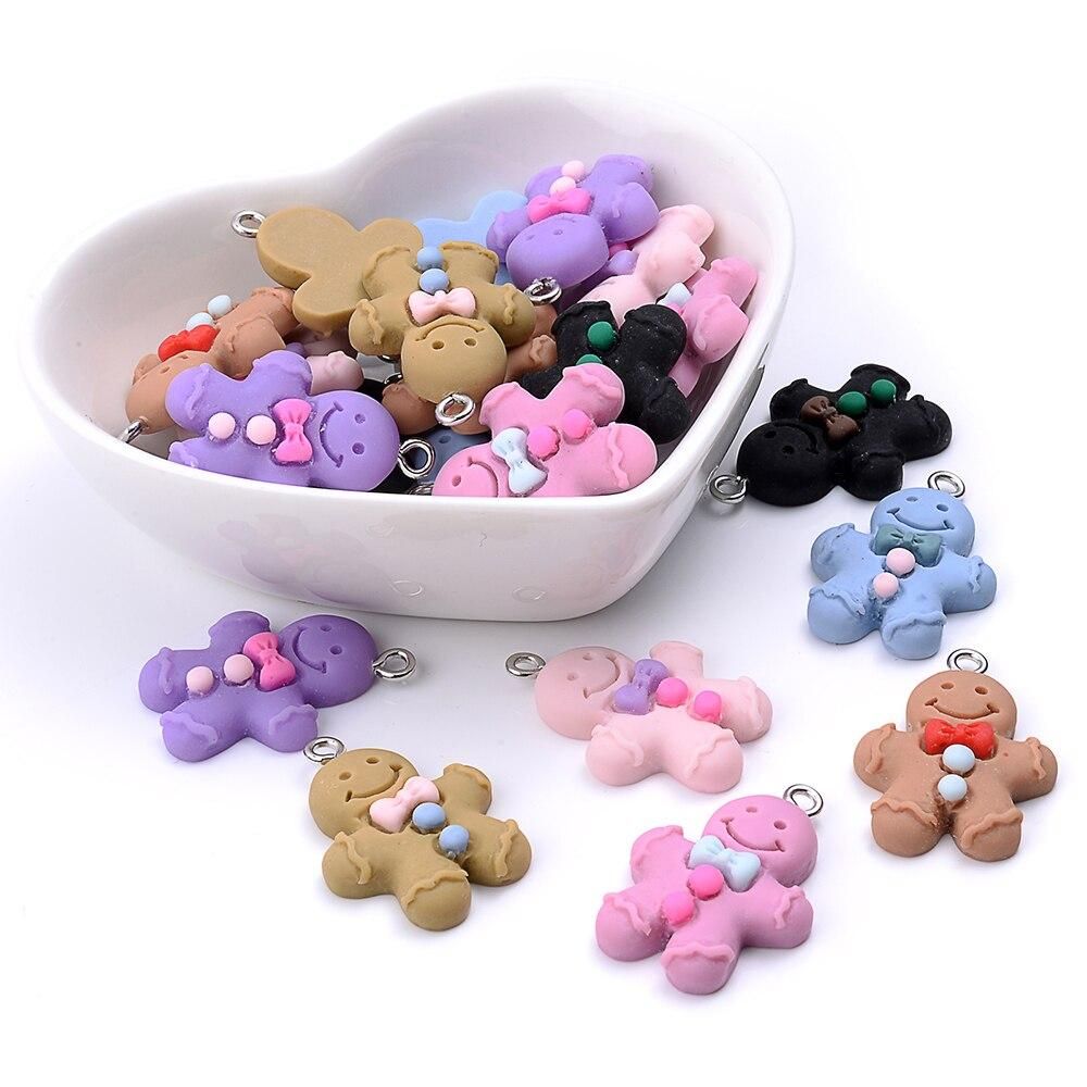iYOE 10pcs 26.5x19mm Mix Cartoon Doll Resin Charms Cute Bow Knot Smiley Toy Charms For Jewelry Making Necklace Pendant