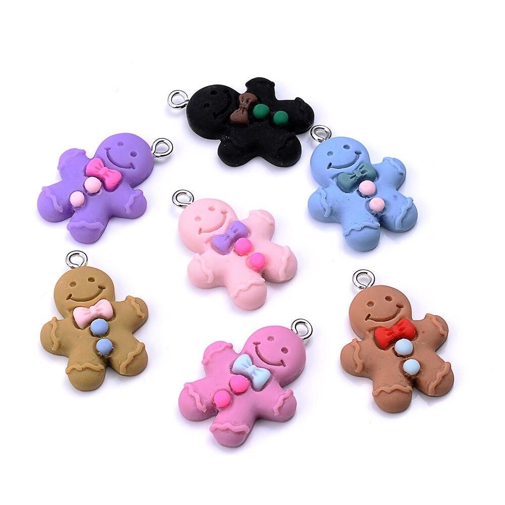 iYOE 10pcs 26.5x19mm Mix Cartoon Doll Resin Charms Cute Bow Knot Smiley Toy Charms For Jewelry Making Necklace Pendant