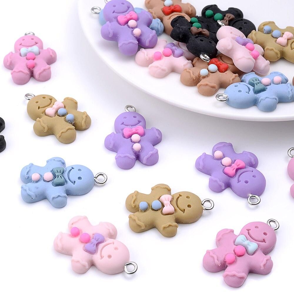 iYOE 10pcs 26.5x19mm Mix Cartoon Doll Resin Charms Cute Bow Knot Smiley Toy Charms For Jewelry Making Necklace Pendant