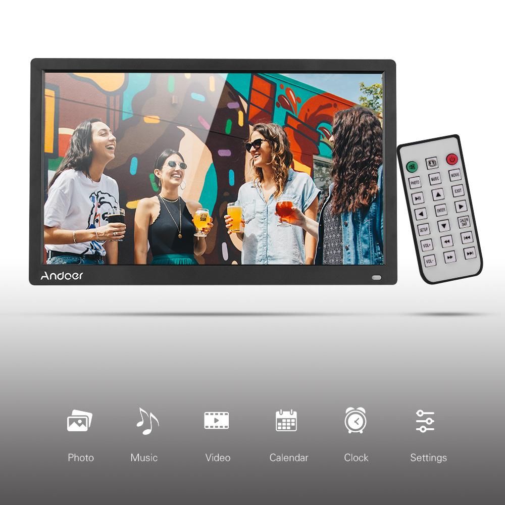 Andoer 17.3 Inch Desktop Digital Photo Picture Frame Album 1600*900 Resolution 16:9 TN LED Display Screen Support Calendar Clock Time Setting MP3 Music Movie with IR Remote Control Stand Bracket Support SD Card As Gift Presen