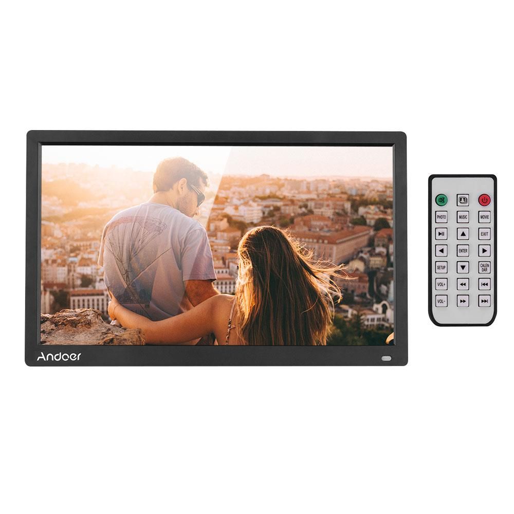 Andoer 17.3 Inch Desktop Digital Photo Picture Frame Album 1600*900 Resolution 16:9 TN LED Display Screen Support Calendar Clock Time Setting MP3 Music Movie with IR Remote Control Stand Bracket Support SD Card As Gift Presen