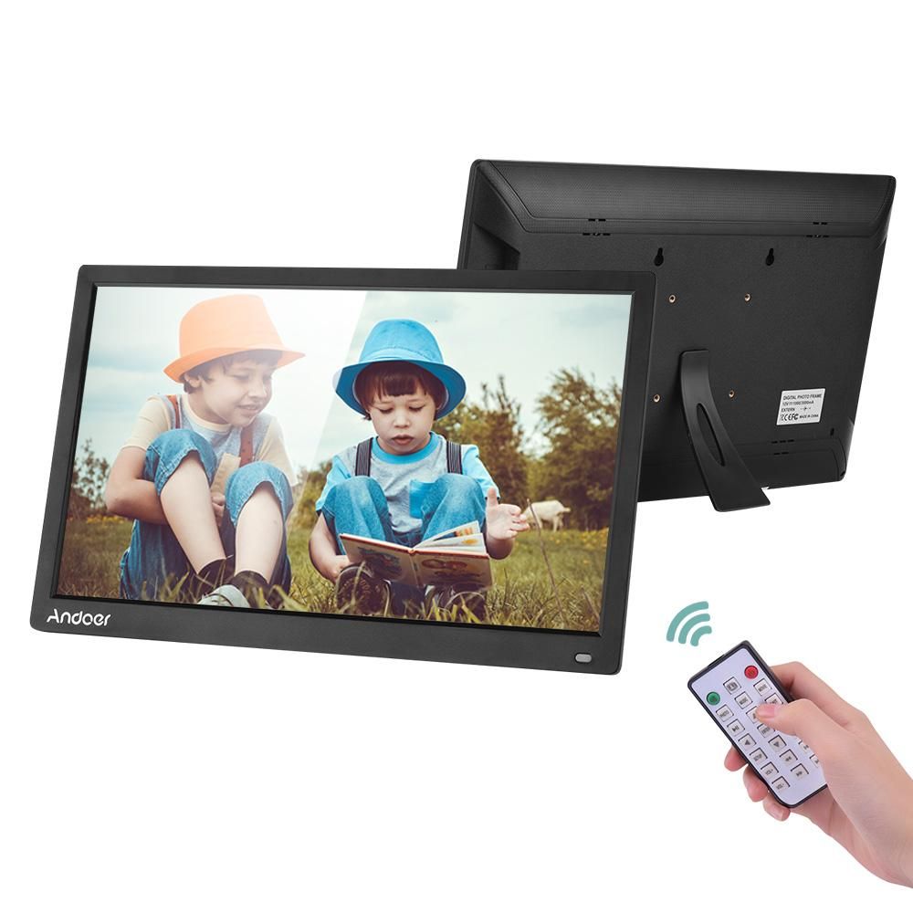 Andoer 17.3 Inch Desktop Digital Photo Picture Frame Album 1600*900 Resolution 16:9 TN LED Display Screen Support Calendar Clock Time Setting MP3 Music Movie with IR Remote Control Stand Bracket Support SD Card As Gift Presen
